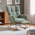 Teddy Fabric Rocking Chair, 35.4' Plush Glider with Anti-Slip Base - Sturdy Iron & Wood Frame, Comfort Rocker for Living Room, Bedroom, Nursery (Green Teddy Fabric)