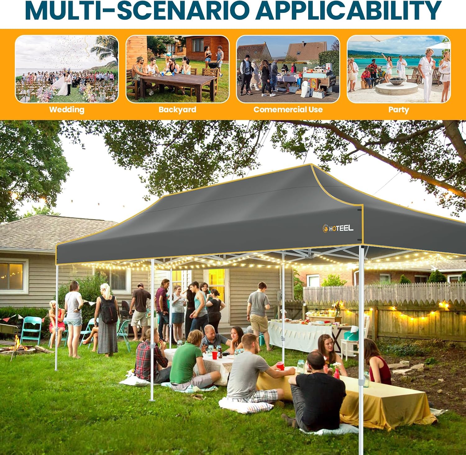 Hoteel 10x20 Pop Up Canopy Tent Heavy Duty with 6 Sidewalls, Waterproof Party Tent, Easy Set-up Commercial Instant Tents with Roller Bag & Sandbags, Hexagonal Leg (1-Year Warranty)