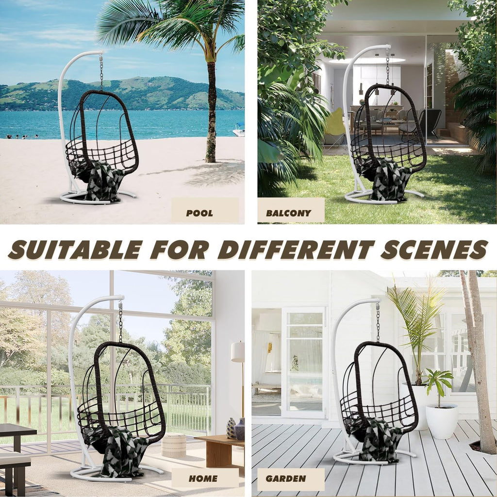 Hammock Stand Only Hammock Chair Stand Only Hanging Chair Stand Only Swing Stand Frame Outdoor Indoor Egg Chair Stand Only C Stand for Hanging Chair Swing Porch Heavy Duty (White)