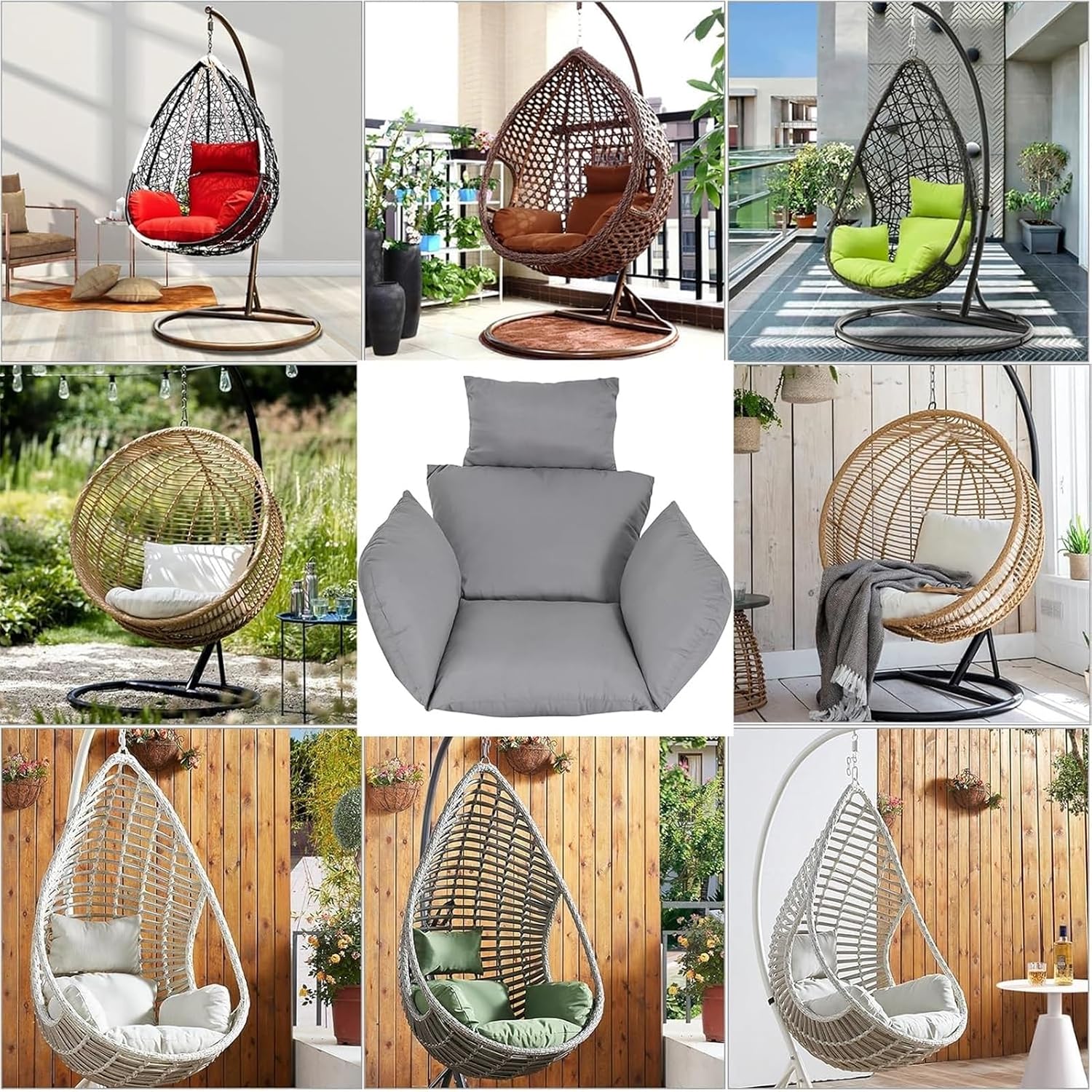Hanging Chair Rocking Rattan Swing Seat Cushion for Outdoor Garden Hanging Basket Hanging Egg Chair Cushion Pad Replacement Cushion(Gray)