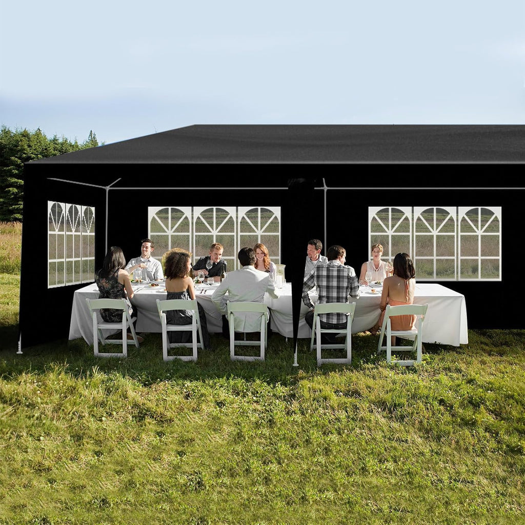 Party Tent for Outdoor Wedding, Birthday, Event, Patio Gazebo, Carport Canopy Shade With Removable Sidewalls & Transparent Window (10'x20'/6 Sidewalls Black)