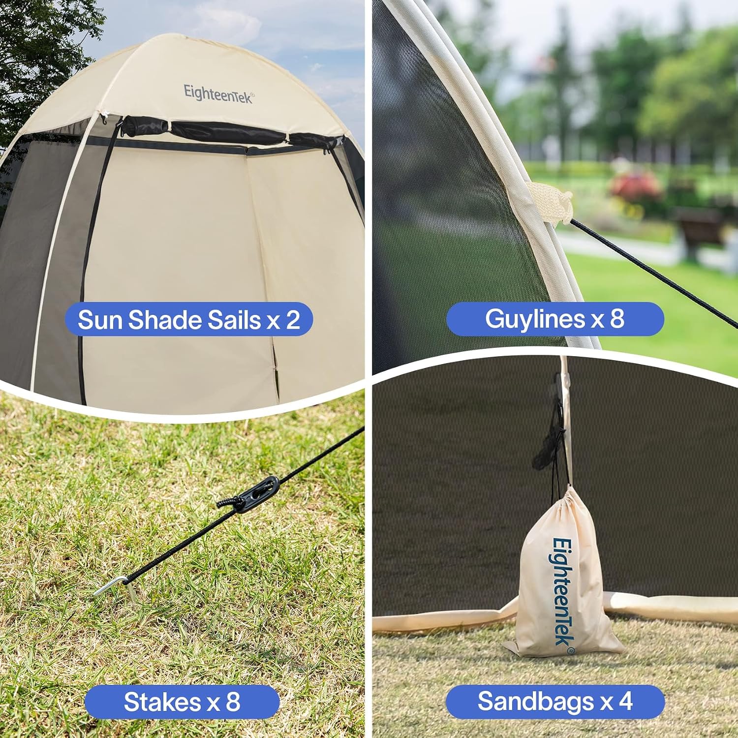 EighteenTek Screen House Gazebo, 2-4-6 Person Pop Up Screen Tent, Instant Screen Room with Carry Bag, Outdoor Mosquito Tent, Sun Shade Shelter for Patio, Garden, Backyard, Deck & Outdoor Activities