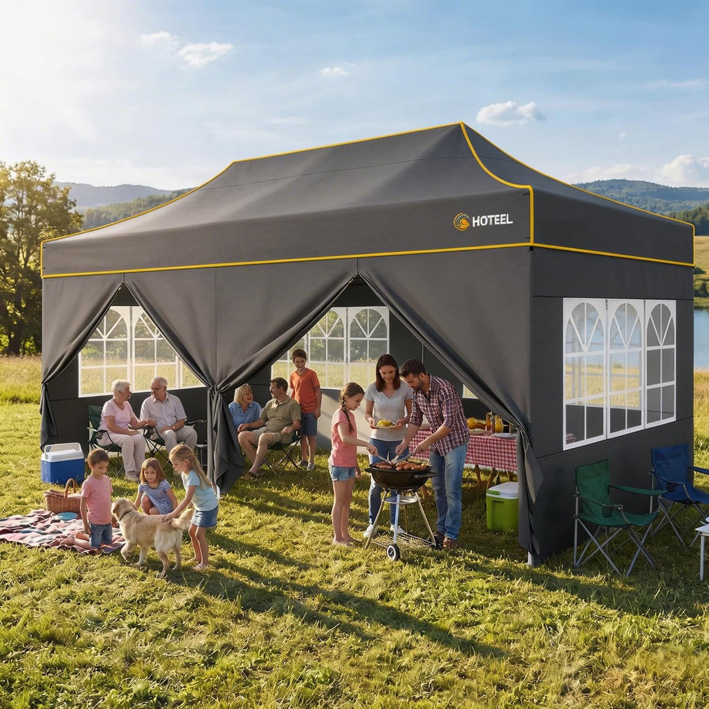 Hoteel 10x20 Pop Up Canopy Tent Heavy Duty with 6 Sidewalls, Waterproof Party Tent, Easy Set-up Commercial Instant Tents with Roller Bag & Sandbags, Hexagonal Leg (1-Year Warranty)