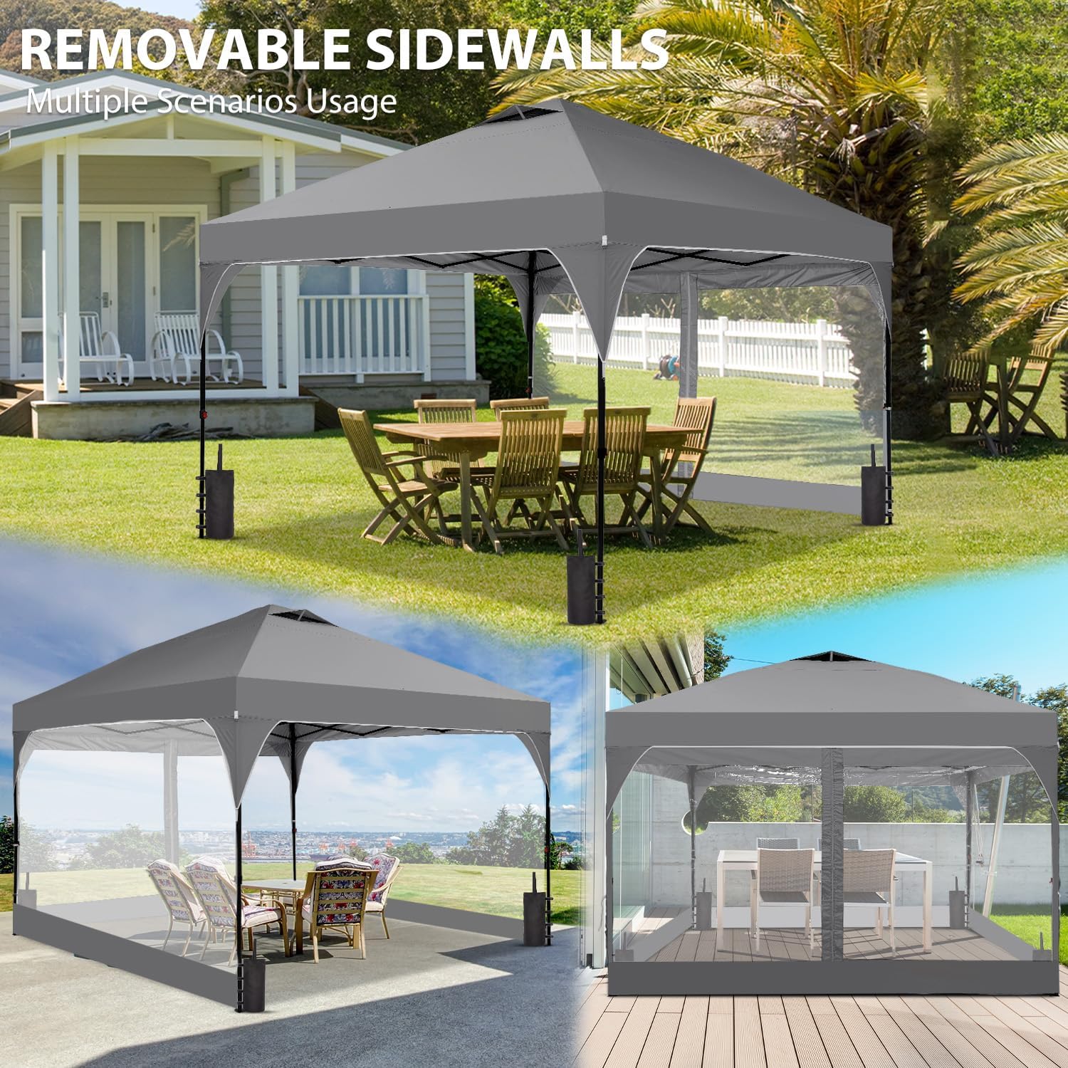 8x8 FT 1-Button Push Pop Up Canopy with 4 Clear PVC Sidewalls, Sandbags, Instant Canopy Tent for Outdoor Events