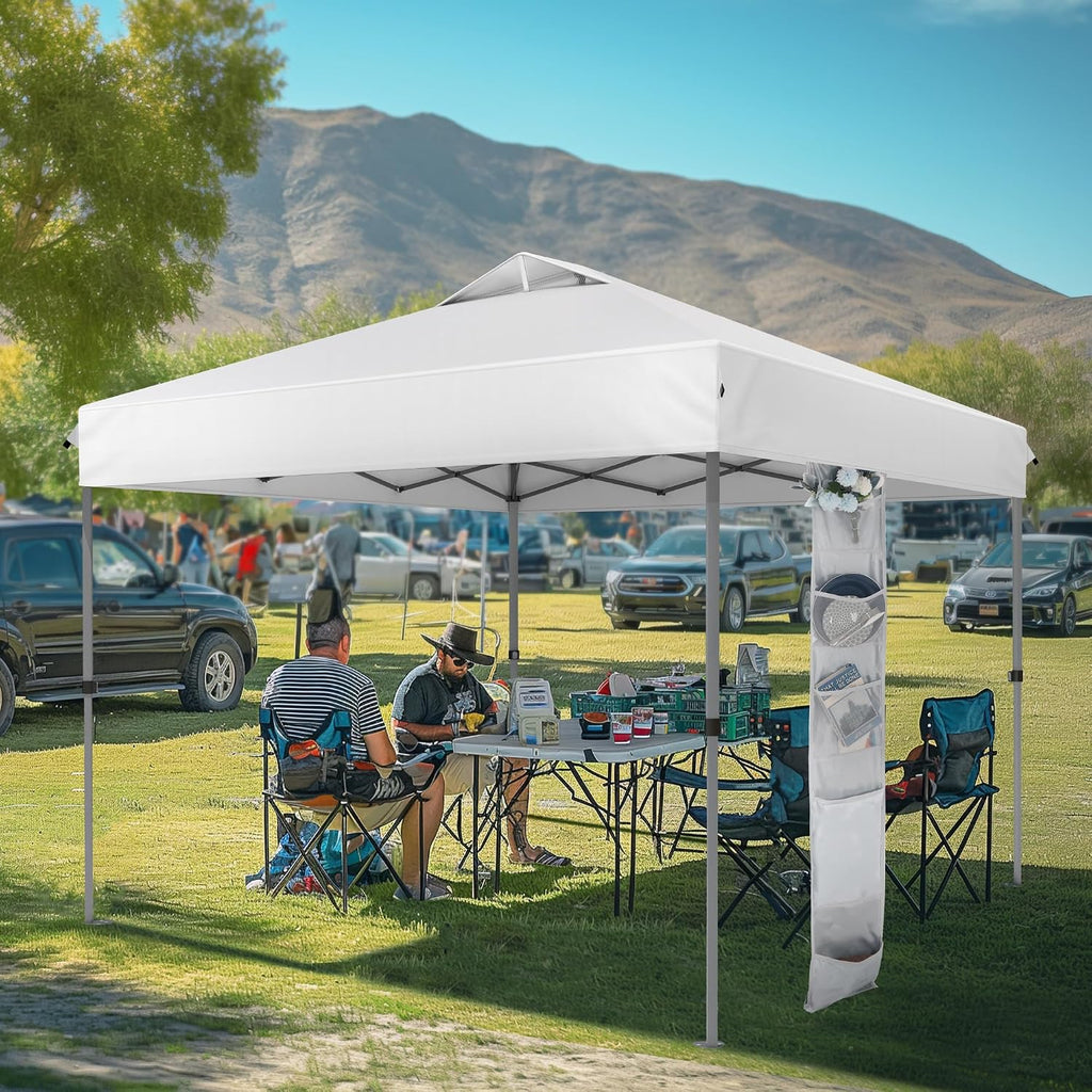 MFSTUDIO 10x10 Pop up Canopy Tent, Gazebo Shelter Sun Shade Canopies One Push Setup Portable Popup Easy Set up Tents with Vented Top,Storage,4 Sandbags,for Beach,Parties,Camping