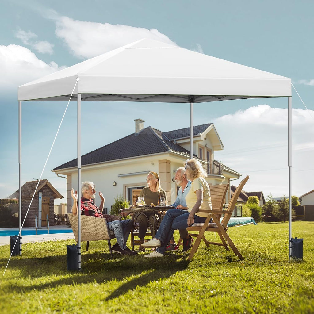 10x10ft Pop Up Canopy Tent Instant Shelter, Portable Outdoor Sun Shade with Silver Coated UPF 50+ Waterproof Top, 3-Height Adjustable Frame for Camping, Parties, Events (White)