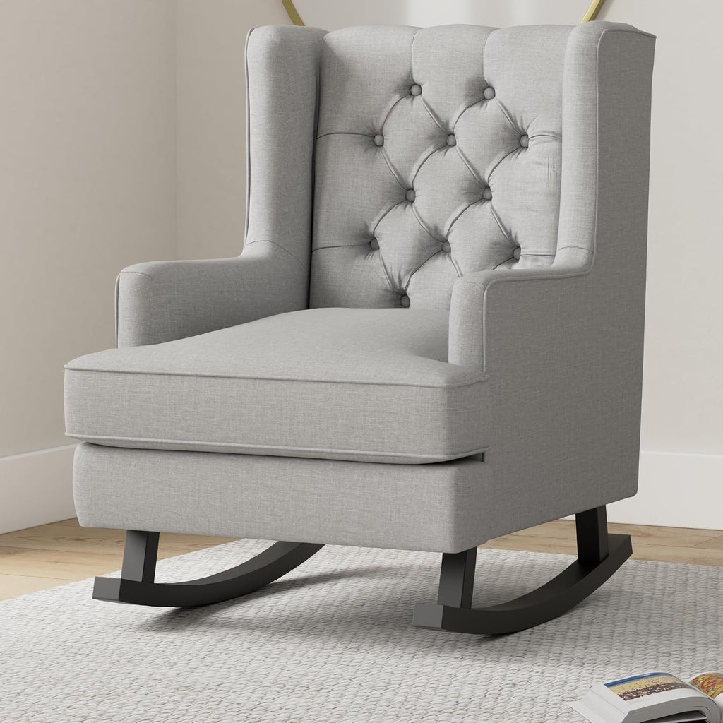 Best Choice Products Rocking Accent Chair, Tufted Upholstered Luxury Velvet Wingback for Nursery, Living Room, Bedroom w/Wood Frame - Gray