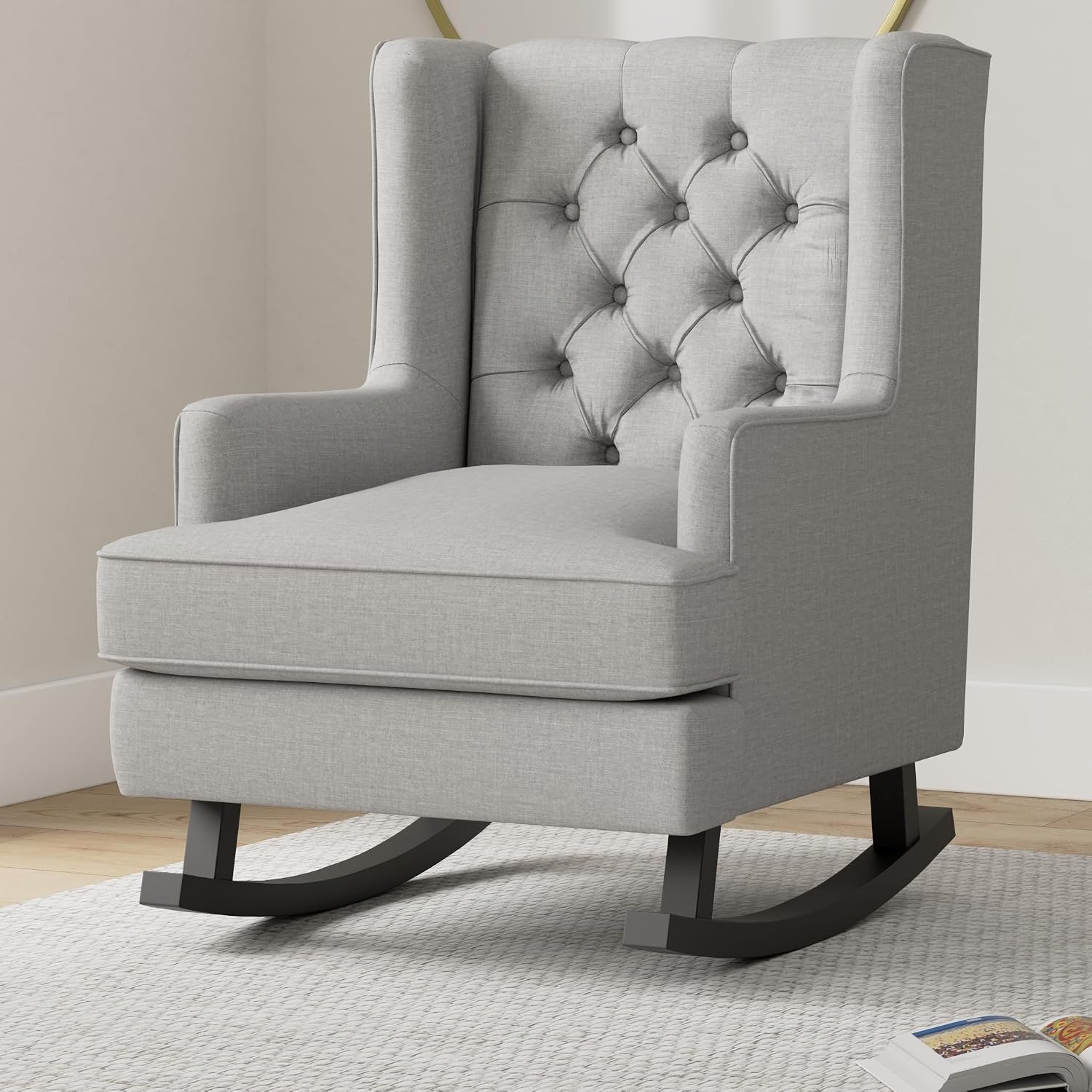 Best Choice Products Rocking Accent Chair, Tufted Upholstered Luxury Velvet Wingback for Nursery, Living Room, Bedroom w/Wood Frame - Gray