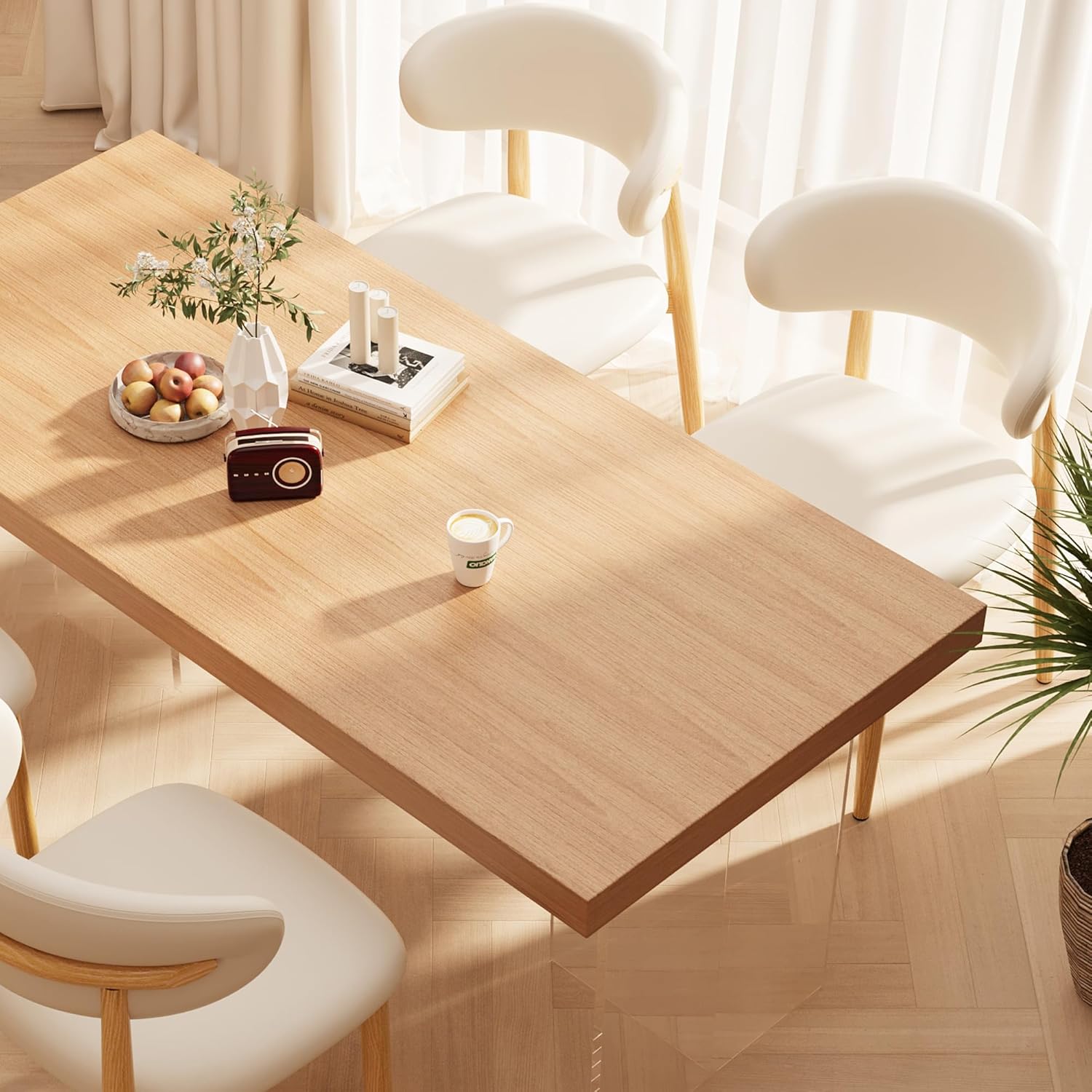 Kitchen Dining Chairs Set of 6 Modern Leather Farmhouse Dining Room Chairs, Beige