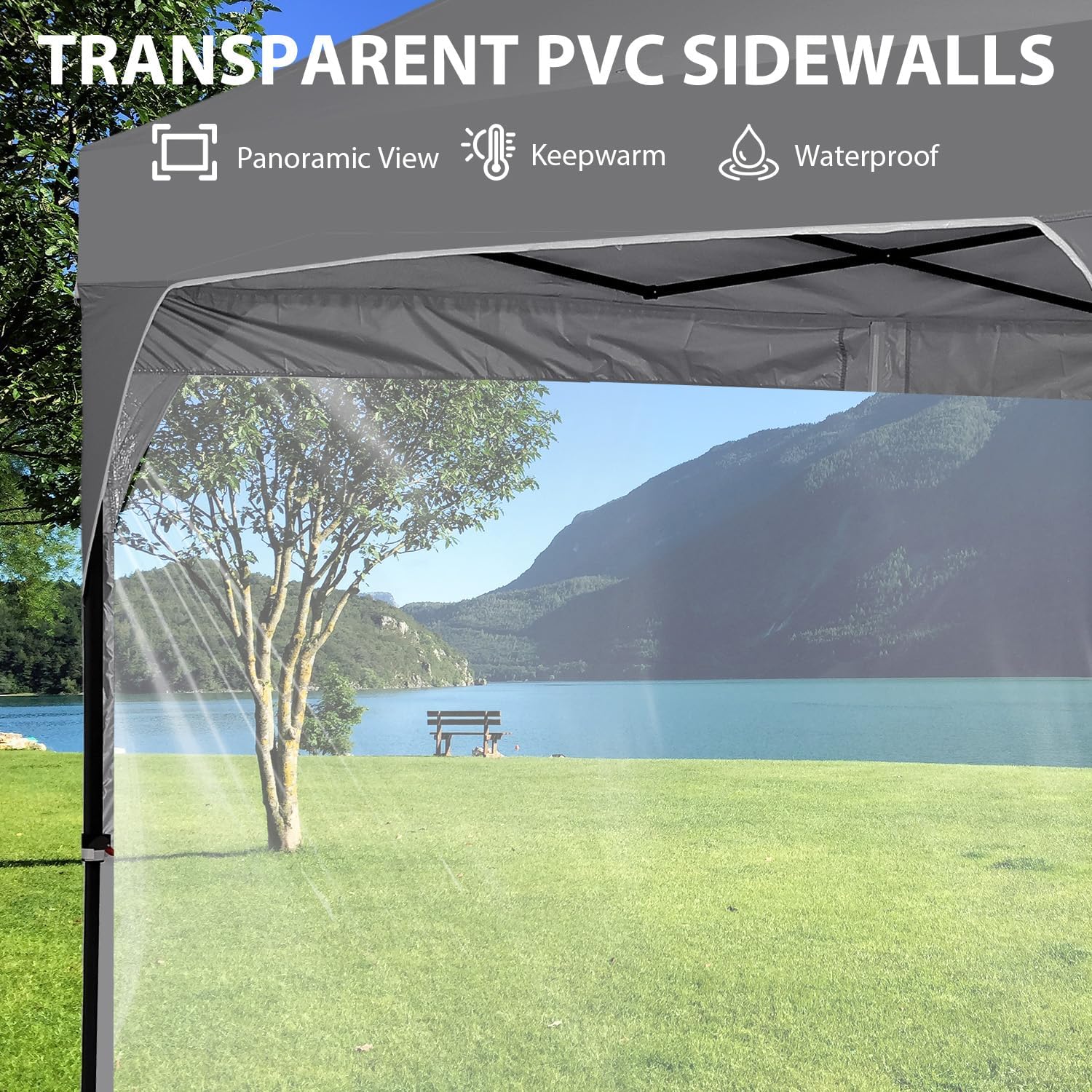 8x8 FT 1-Button Push Pop Up Canopy with 4 Clear PVC Sidewalls, Sandbags, Instant Canopy Tent for Outdoor Events