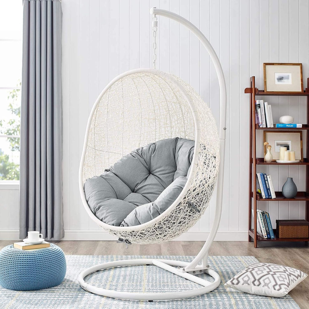 LexMod EEI-2273-WHI-GRY Hide Outdoor Patio Swing Chair, White Gray