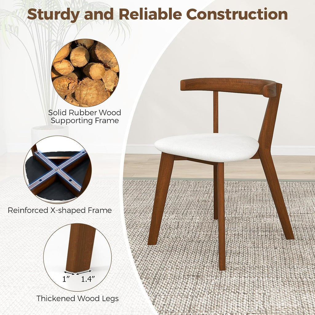 Giantex Wooden Dining Chairs Set of 2, Farmhouse Hanging Kitchen Chairs w/Rubber Wood Frame, Padded Seat, Curve Back, Armless Upholstered Side Chairs for Home Living Room Dining Room, Walnut+Gray