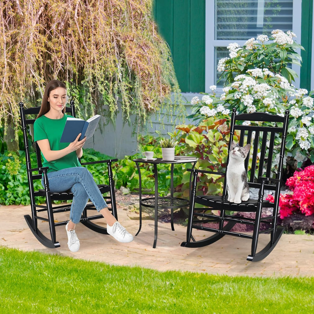 VINGLI Wooden Rocking Chair Outdoor Set of 2, Patio Rockers with High Back, Support 450 LBS Rocking Chairs, for Porch, Patio, Balcony, Garden, Yard (Black, 2 PCS)
