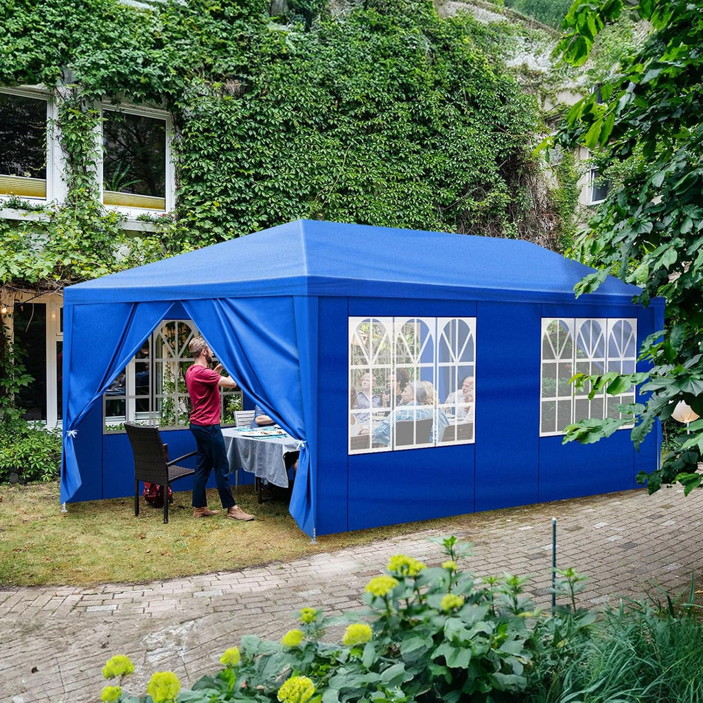 Party Tent for Outdoor Wedding, Birthday, Event, Patio Gazebo, Carport Canopy Shade With Removable Sidewalls & Transparent Window (10'x20'/6 Sidewalls Blue)