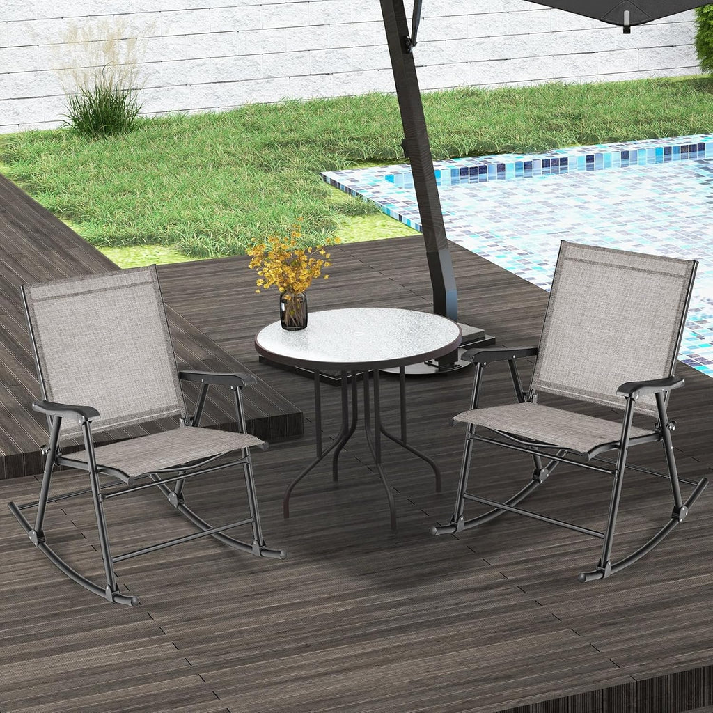 Tangkula Folding Rocking Chairs Set of 2, Patio Rockers with Breathable Seat Fabric & Sturdy Metal Frame, Smooth Rocking Motion, Heavy-Duty Outdoor Rocker for Backyard, Front Porch