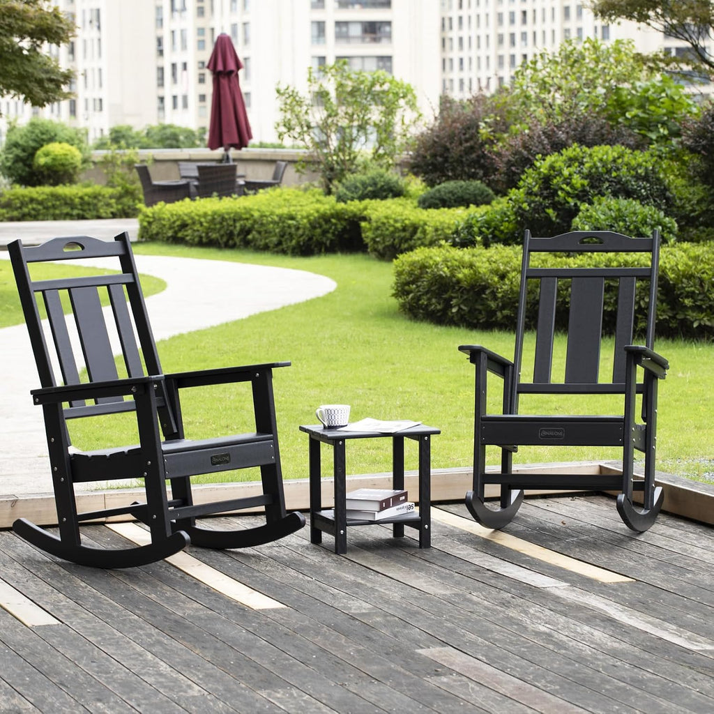nalone Outdoor Rocking Chairs Set of 2, HDPE All Weather Resistant Rocking Chair for Porch, Oversized Patio Rocker Chair for Adult, Outdoor Rockers for Garden Lawn