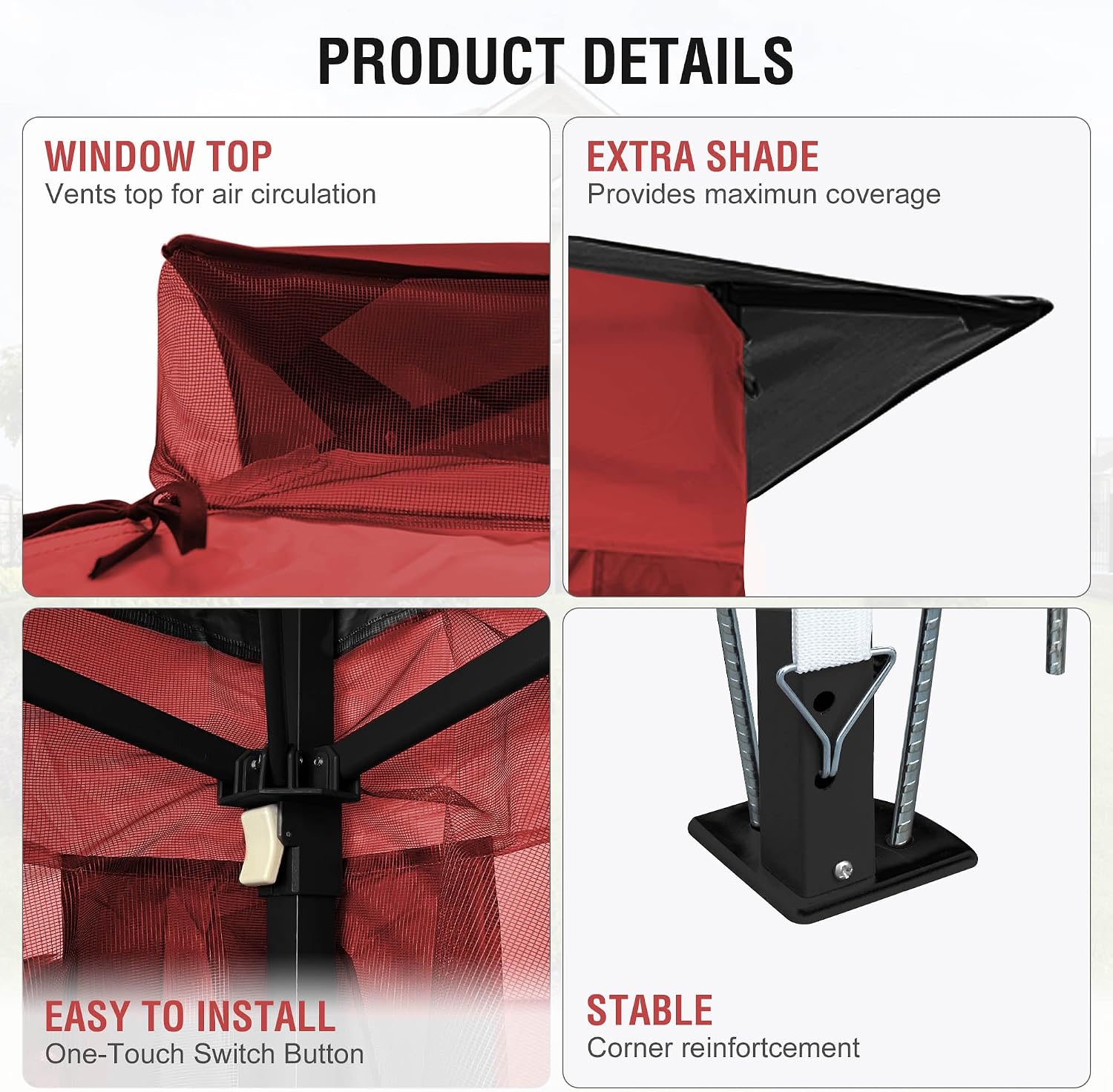 Pop Up Gazebo 11x11, Outdoor Instant Canopy Shelter Tent with Mosquito Netting Metal Frame Storage Bag for Patio Garden Backyard.(Red)
