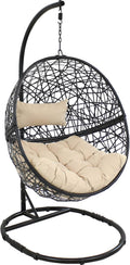 Sunnydaze Jackson Resin Wicker Hanging Egg Chair with Steel Stand - 265-Pound Weight Capacity - Includes Beige Cushions