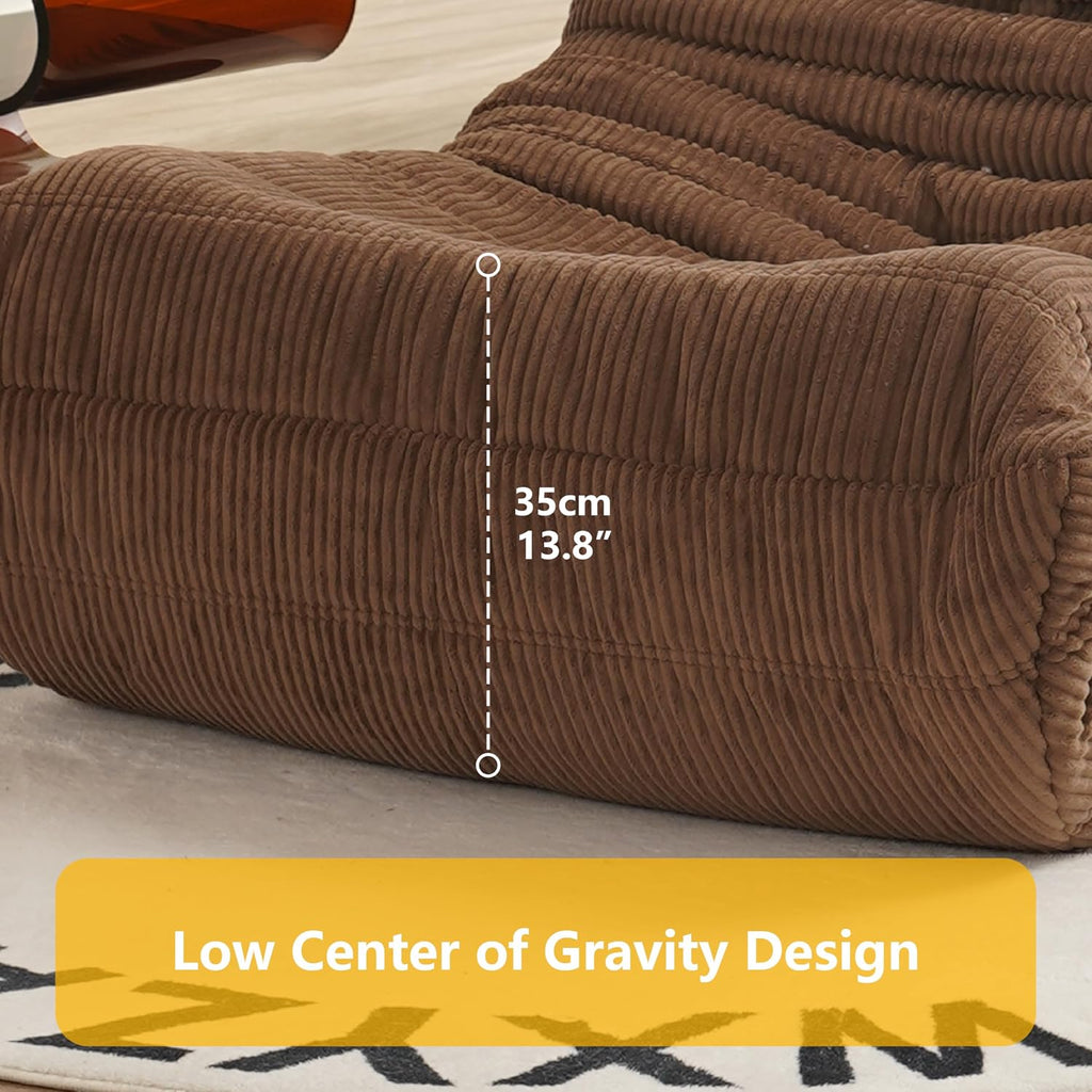 N&V Fireside Chair, Mid Century Armless Floor Sofa, Soft Premium Corduroy Floor Lounge Chair, Foam Sofa Accent Chair for Living Room Bedroom and Office (Beige)
