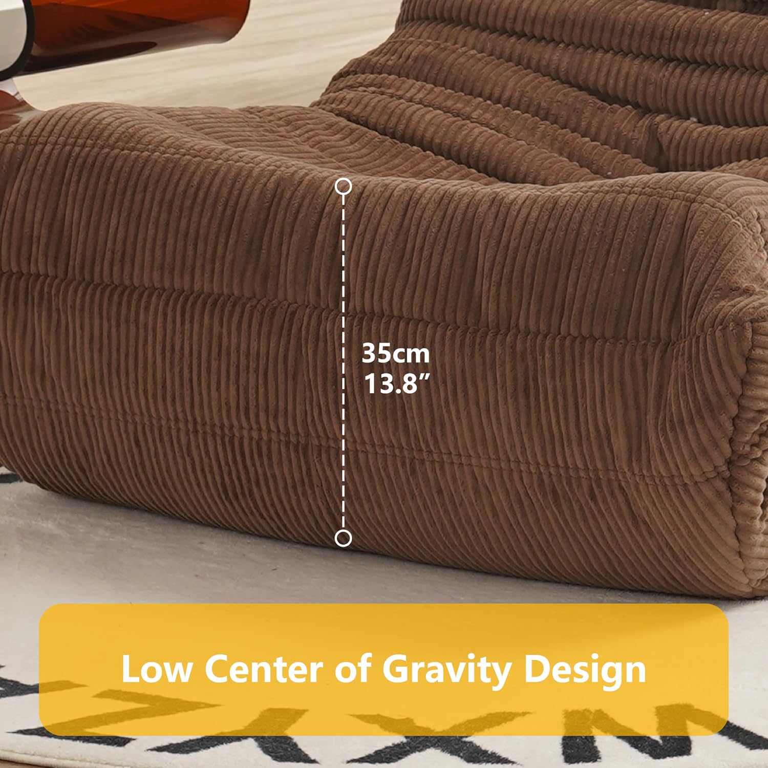 N&V Fireside Mid Century Armless Floor Sofa, Soft Premium Corduroy Floor Lounge Chair, Foam Sofa Accent Chair for Living Room Bedroom and Office (Red)