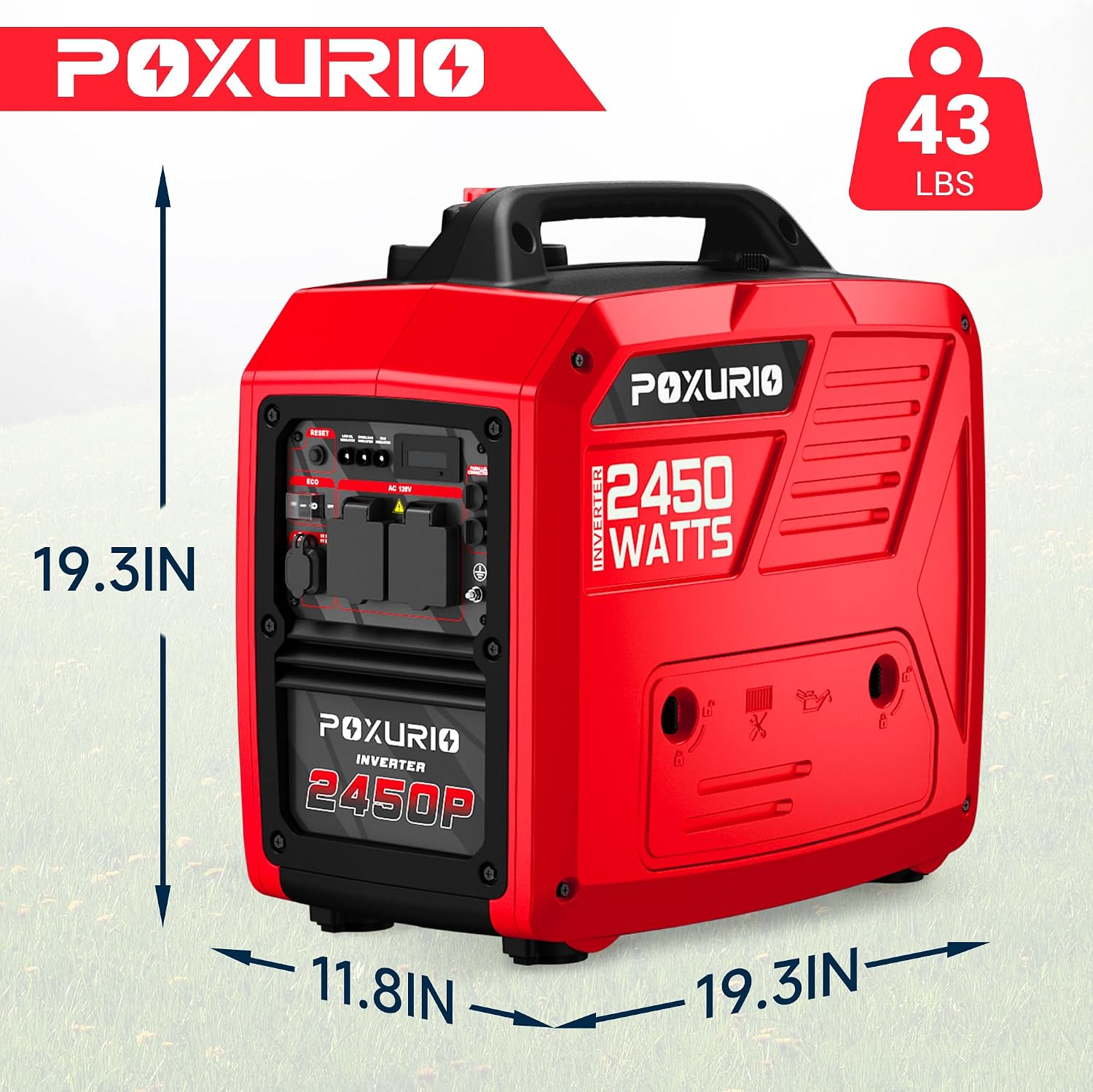 2450 Watt Inverter Generator, 120V Gas Powered Generator Super Quiet, RV Ready/EPA for RV, Camping and Home，Red