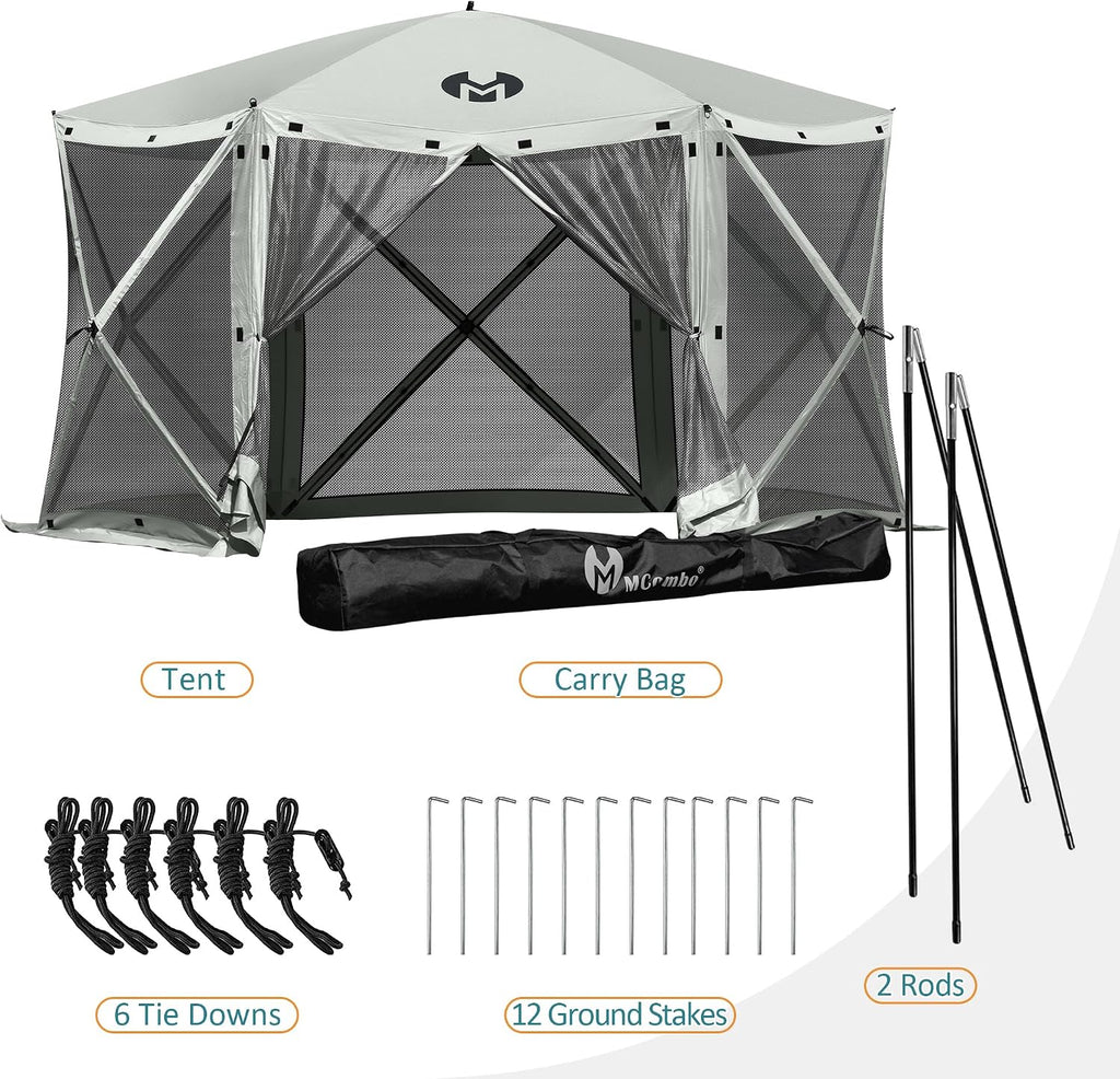 Exacme Portable Gazebo Pop up Tent for Camping, Outdoor Four Sides Pop-up Clam Screen Tent with Canopy Shelter, 1024 (6PC, Silver Grey)