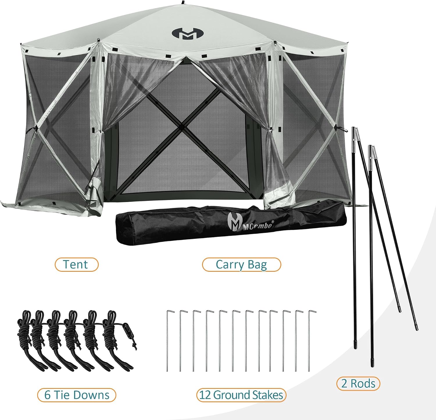 Exacme Portable Gazebo Pop up Tent for Camping, Outdoor Four Sides Pop-up Clam Screen Tent with Canopy Shelter, 1024 (6PC, Silver Grey)