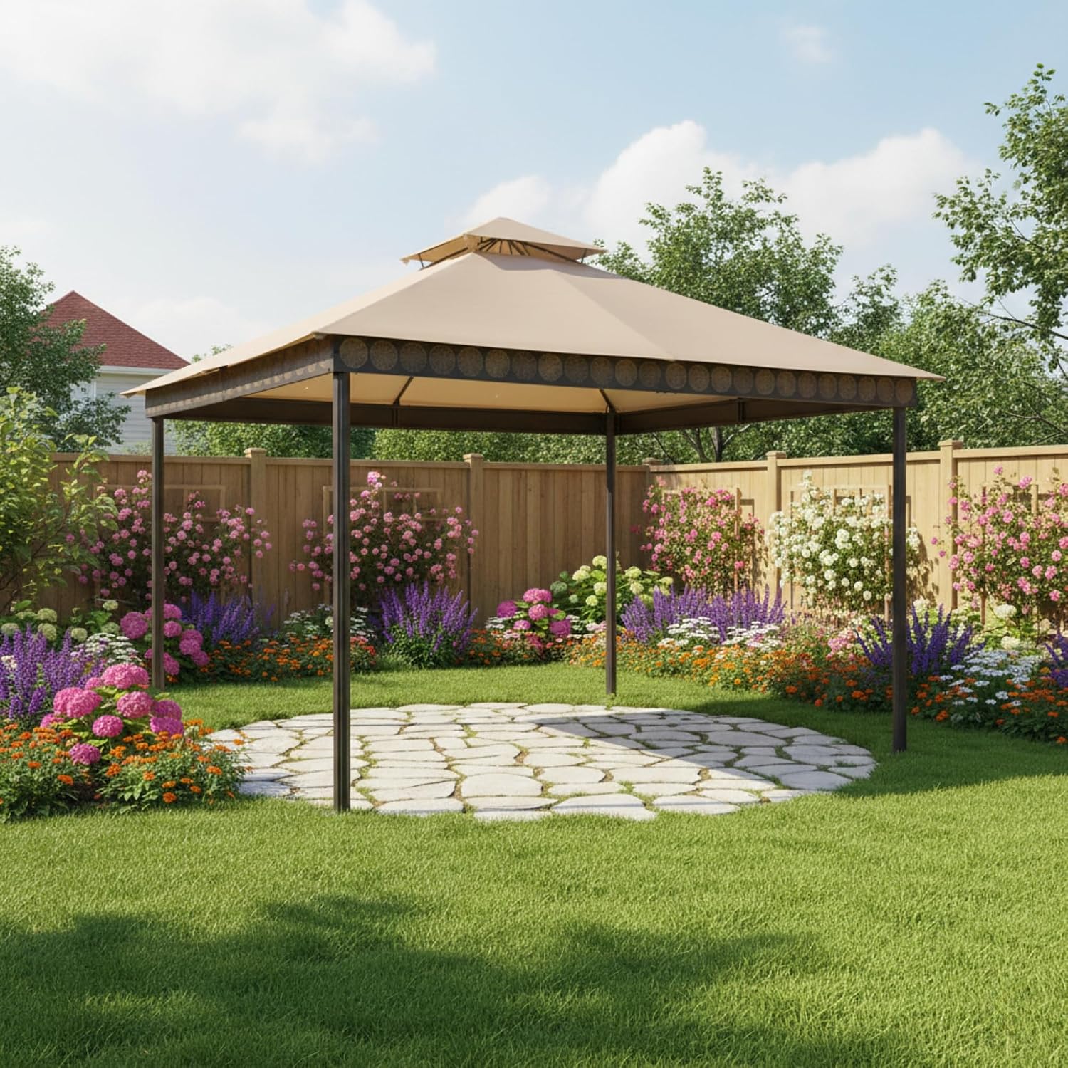 Garden Winds Durable 350 Replacement Canopy Top Compatible with La Palma I and II 10' x 12' Gazebos Models 5LGZ6530-5, 5LGZ6530 - Beige