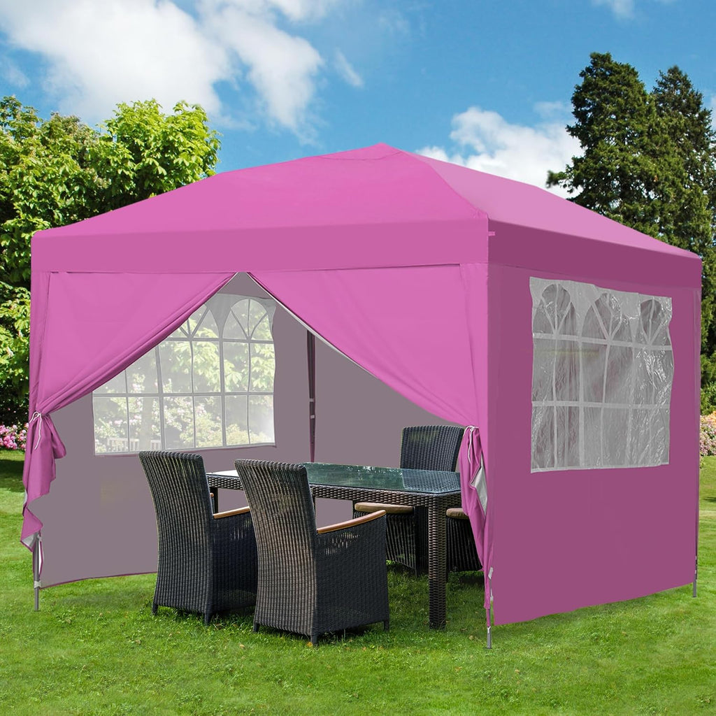 GDY Pop Up Canopy Tent, Outdoor Gazebos, 10 x 10 Canopy with 4 Sidewalls, Easy Set up, for Events, Parties, Camping, Garden, Pink.