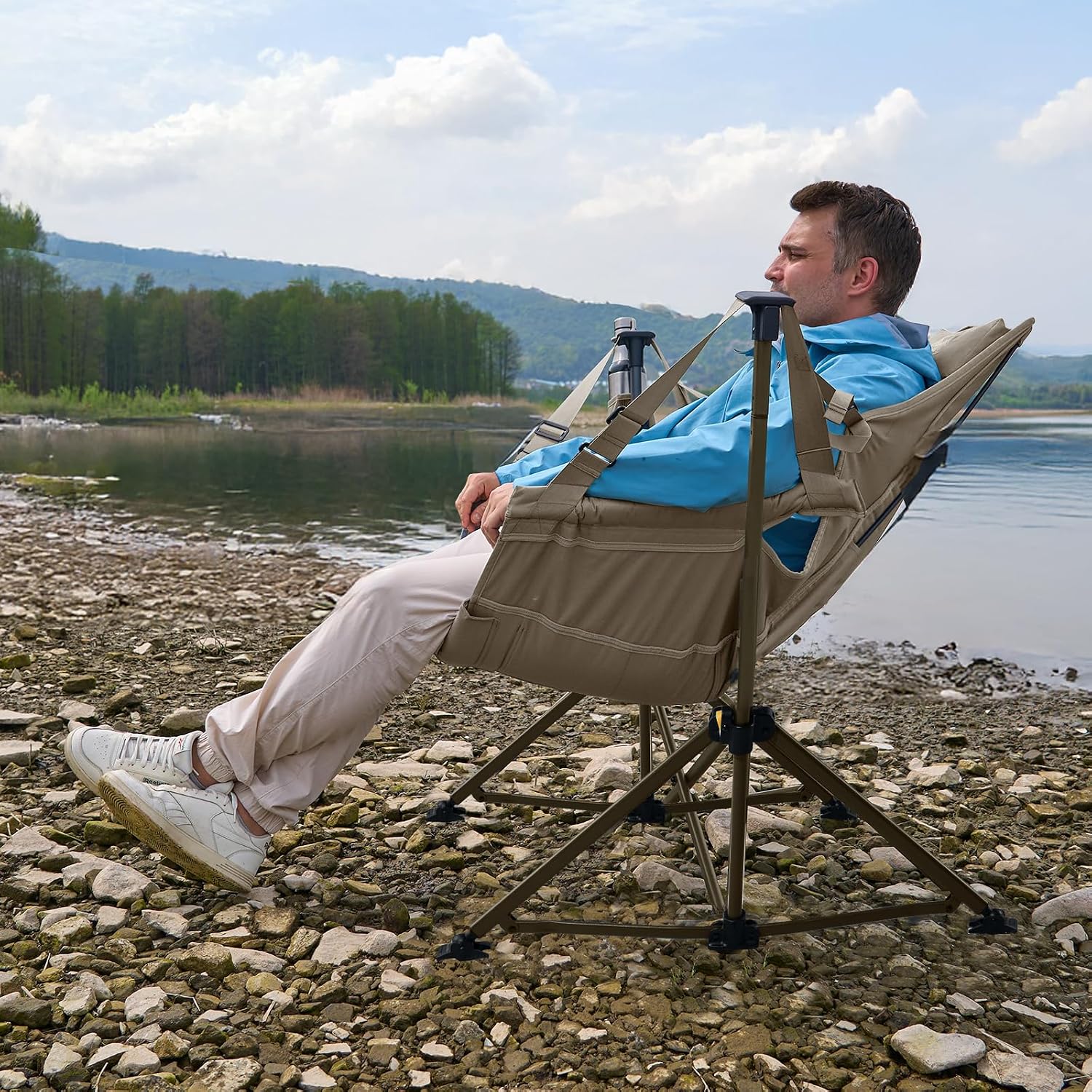 TIMBER RIDGE Hammock Camping Chair with Adjustable Backrest, Heavy Duty Folding Hammock Chair Supports 300lbs, Portable Hammock Chair for Camping, Travelling and Patio, Tan 2 Pack