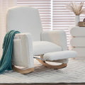 Modern Rocking Chair Nursery, Comfy Glider Nursery Chair with Foot Rest, Upholstered Rocker with Pocket, Accent Reading Armchair with Solid Wood Base for Living Room, Bedroom, Lounge Room (Ivory)