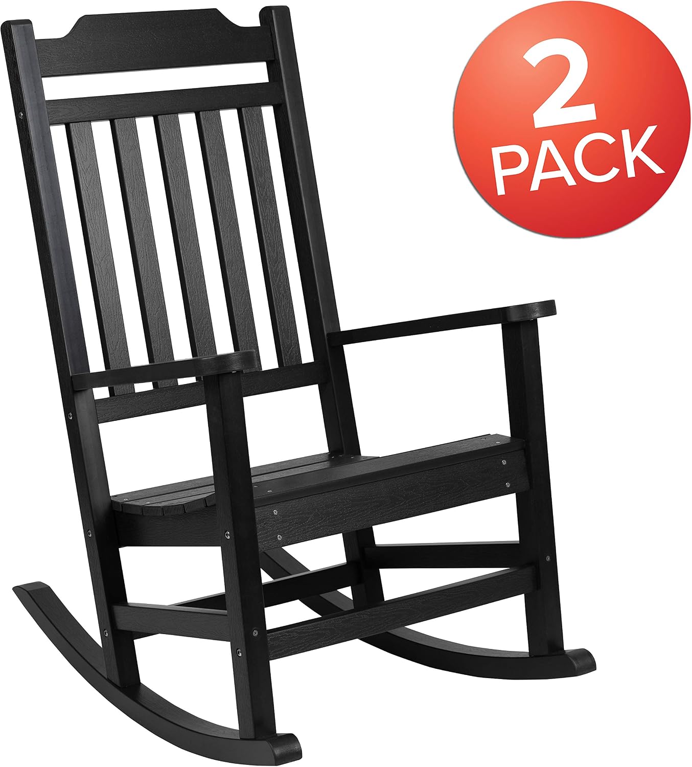 Flash Furniture Set of 2 Winston All-Weather Rocking Chair in Black Faux Wood
