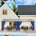 10' x 24' Gazebo for Patio,Wall Mounted Gazebo with Sloping Polycarbonate Roof,Aluminum Frame Outdoor pelgole w/Netting & Curtain for Garden,Backyard,Navyblue