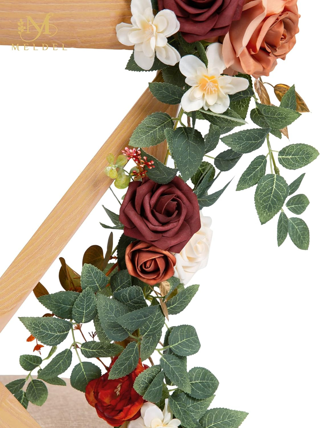 10pcs Wedding Chair Decorations Aisle Floral Swag Artificial Pew Flowers Hanging Garland Burgundy & Orange for Ceremony Reception Church Rose Floral Faux Arrangement Party Outdoor Garden Decor