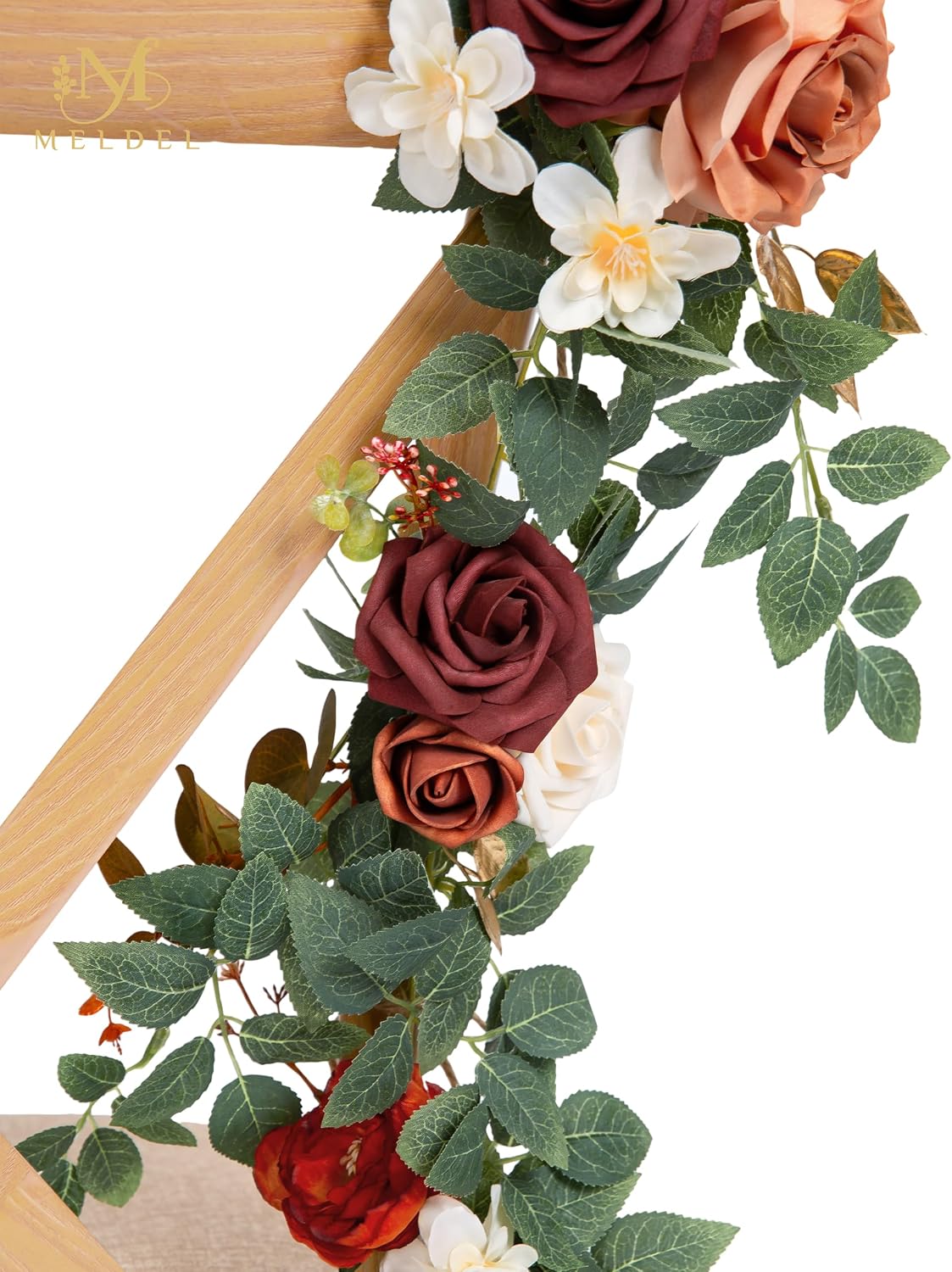 10pcs Wedding Chair Decorations Aisle Floral Swag Artificial Pew Flowers Hanging Garland Burgundy & Orange for Ceremony Reception Church Rose Floral Faux Arrangement Party Outdoor Garden Decor