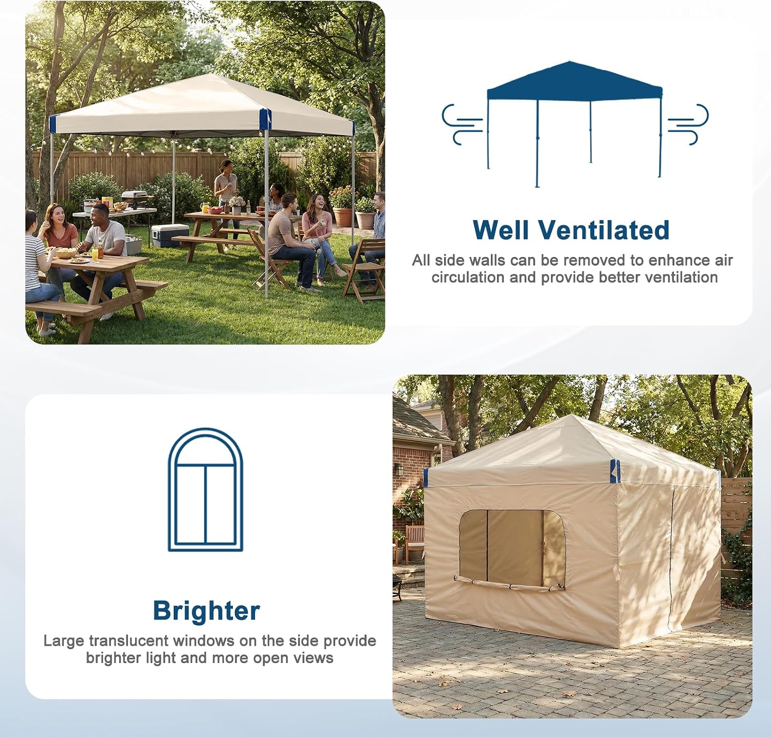 Aoodor 10x10 FT Pop-Up Canopy Tent with Roller Bag and Curtain - Portable Instant Shade, Sturdy Iron Frame, Water-Resistant 210D Oxford Fabric, UV Protection, Ideal for Camping and Outdoor Events