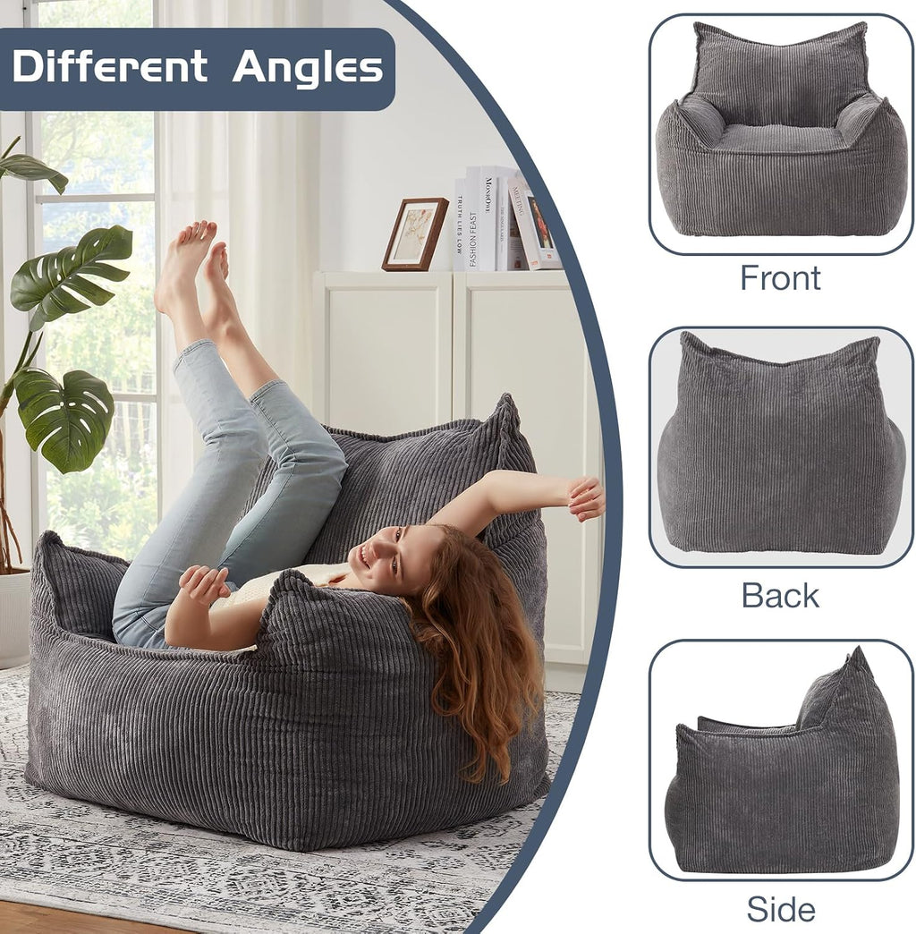 EBENCHICO Giant Bean Bag Chair Sofa for Adults Teens, Comfy Corduroy Large Bean Bag Chairs with Armrests for Bedroom Living Room, Adult BeanBag Lazy Sofa Couch Chairs with Filler Included