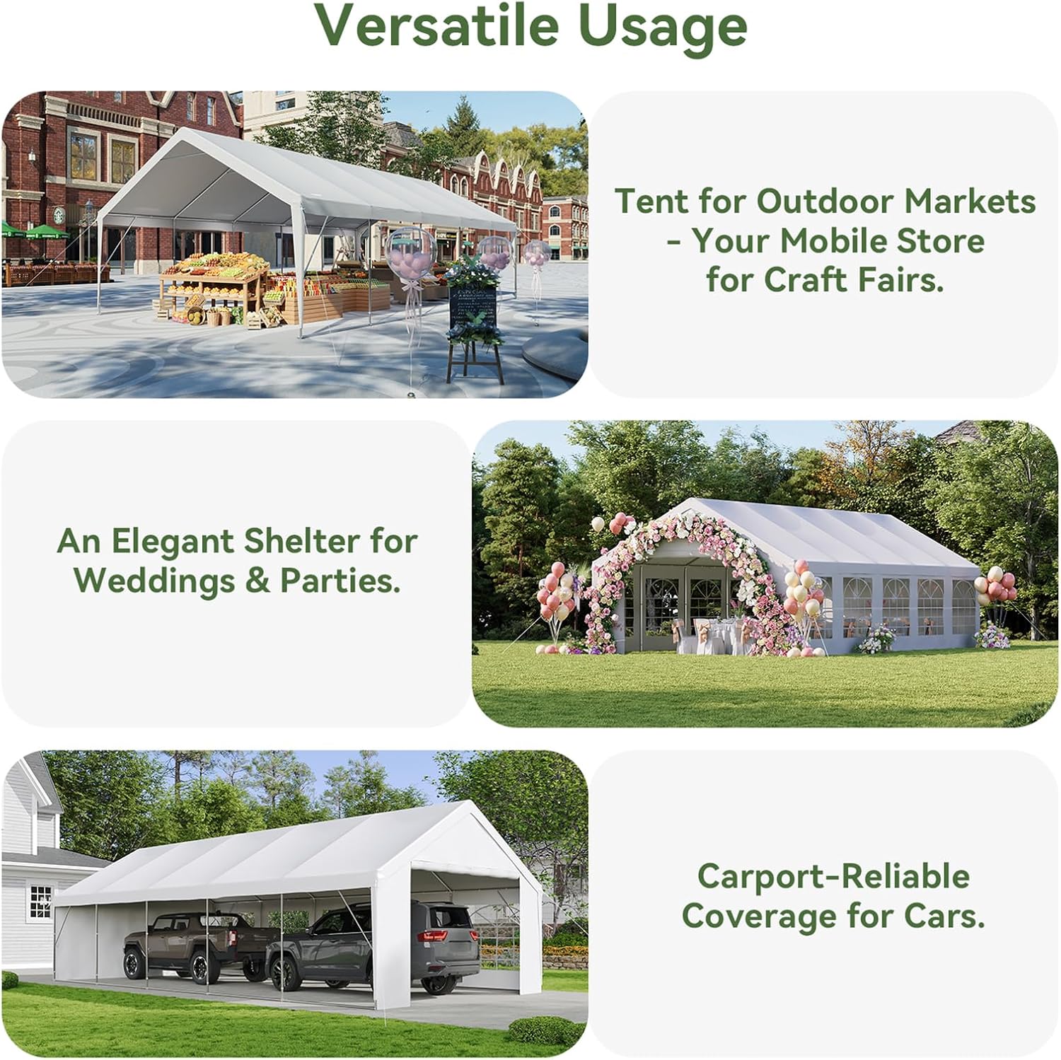 Aoxun 16x32 Party Tent Canopy for Weddings Waterproof Event Tent with Removable Sidewalls &Roll-up Door, Heavy-Duty Steel Frame for Outdoor Weddings, BBQ, Birthday Parties, & Camping,White