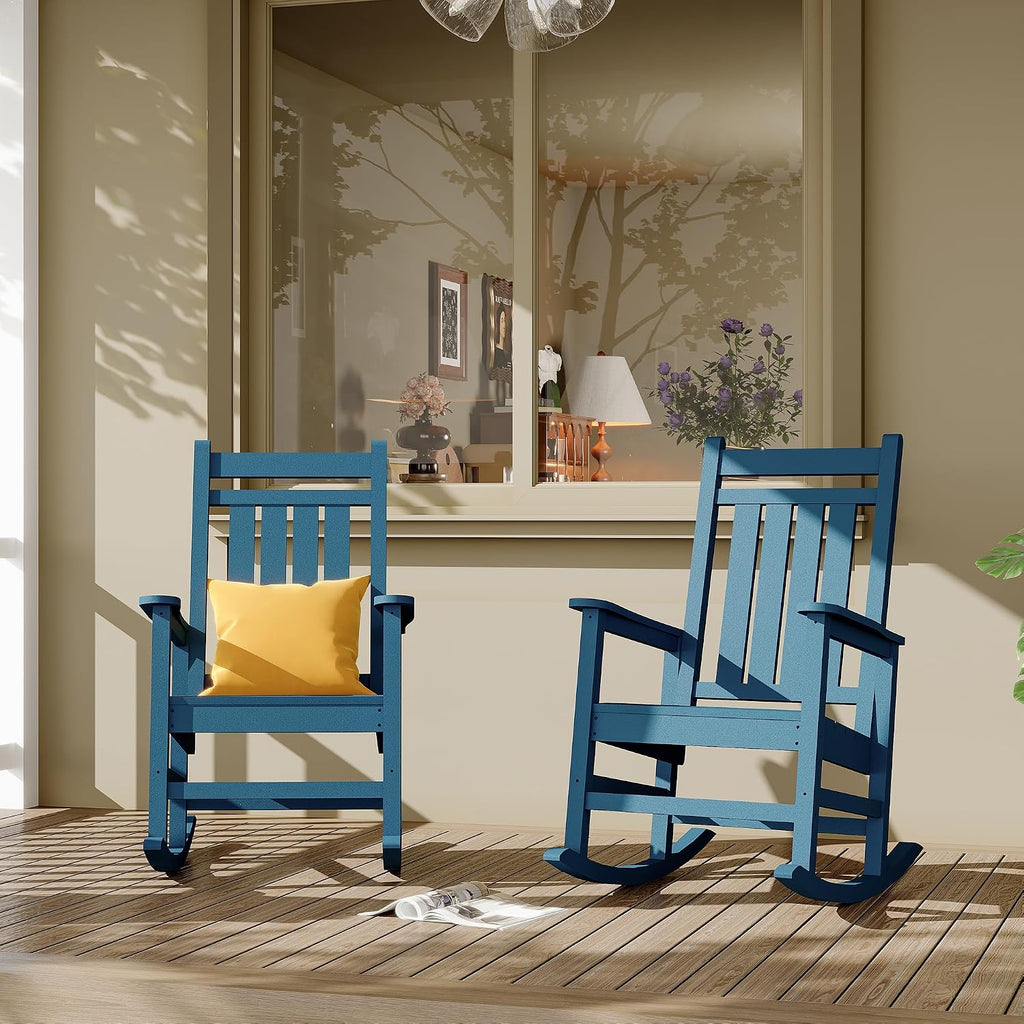 GarveeLife HDPE All Weather Resistant Rocking Chairs, Weather Resistant Poly Plastic Rocker Oversized, High Back Porch Rocker Chair, Patio Rocking Chairs for Outside