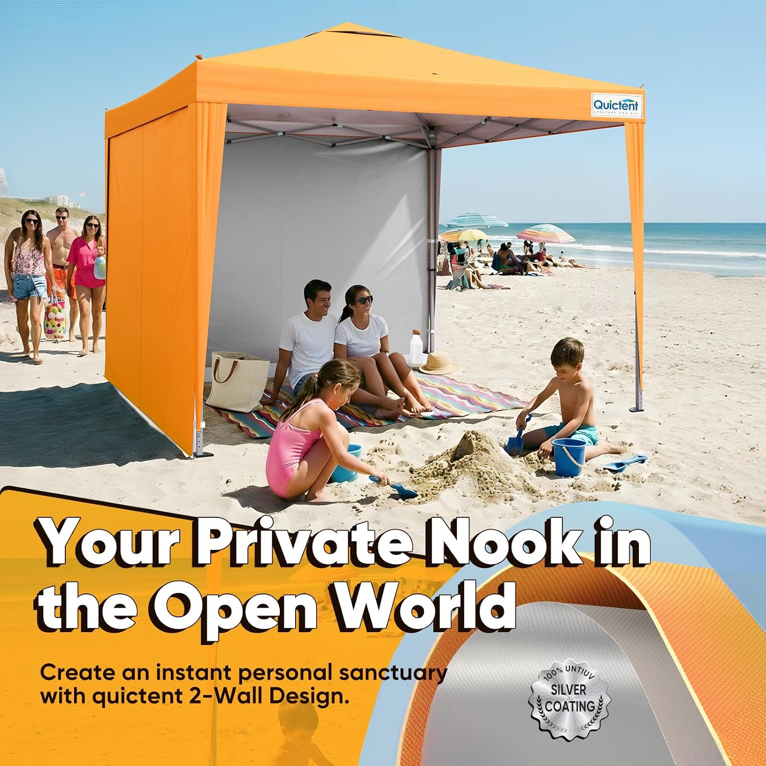 Quictent 10x10 Pop Up Canopy Tent with 2 Sidewalls, Instant Setup Gazebo for 1 Person, Portable & Compact, Waterproof & UV Protection, Ideal for Camping, Beach, Parties, and Outdoor Events