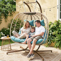 BULEXYARD 2 Person Hanging Egg Chair with Stand, Extra Large Wicker Patio Hammock Loveseat Swing, Oversized Cushioned Double Swing Chair for Indoor Outdoor Garden Balcony Backyard, Light Blue