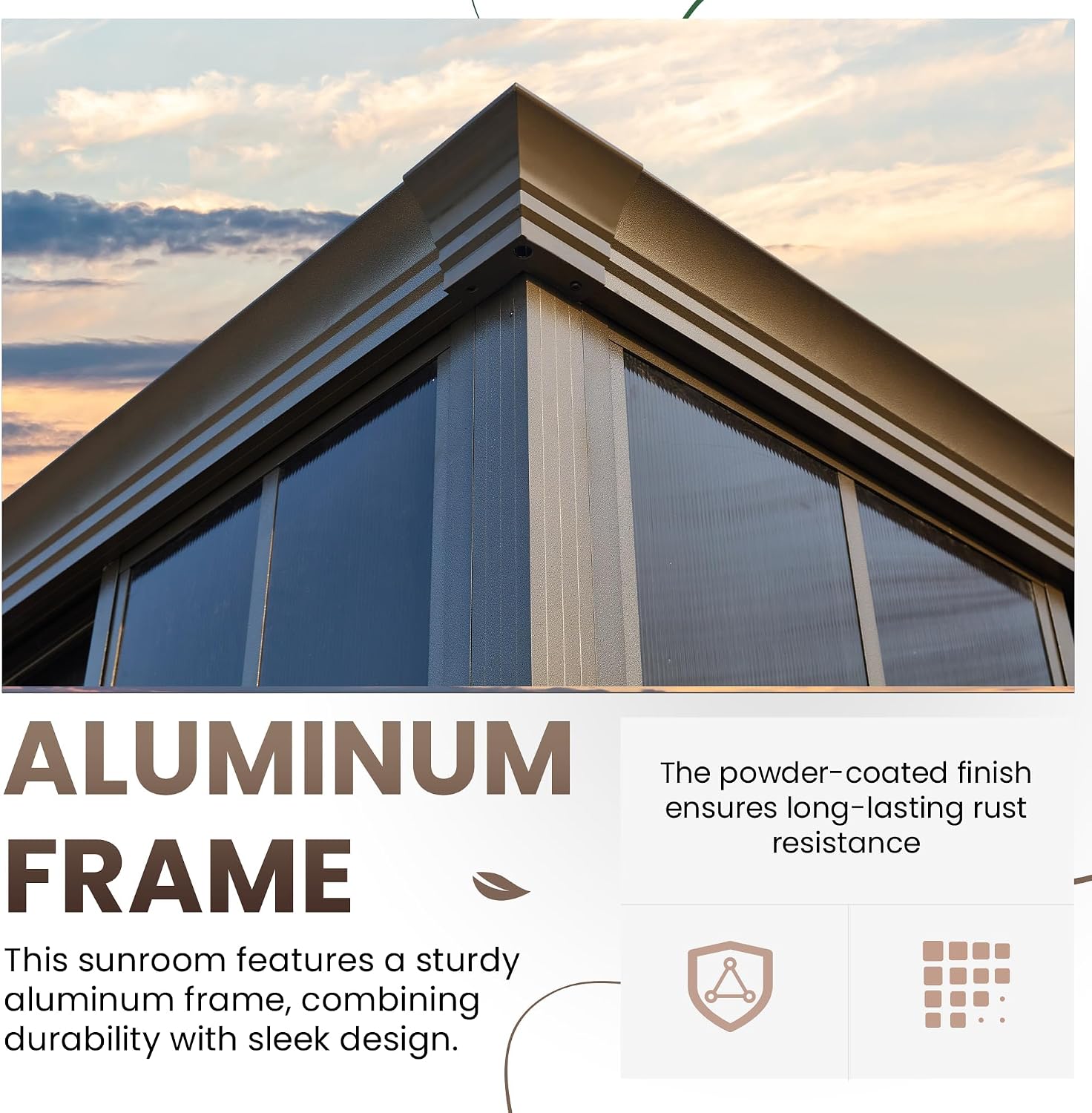 EROMMY 10x12 Sunroom Gazebo, Fully Enclosed Outdoor Sunroom with Lockable Sliding Doors, Galvanized Steel Double Roof Hardtop Gazebo, Aluminum Frame Patio Solarium for Backyard