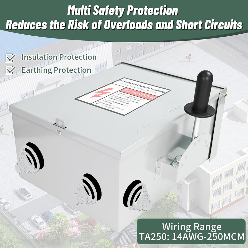 200-Amp, 3 Pole 120 V/240 V Generator Transfer Switch, 48,000 W Manual Transfer Switch for Home Generator, Meeting NEMA 3R Standards for Outdoor and Indoor General-Duty Double-Throw Safety Switches