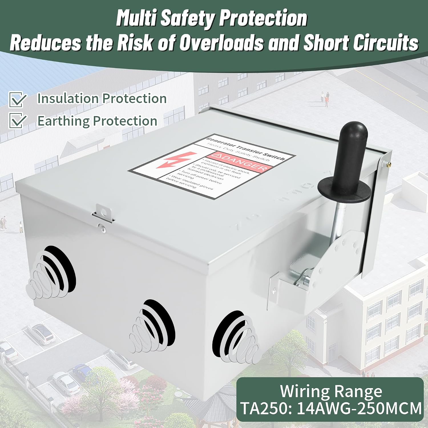 200-Amp, 3 Pole 120 V/240 V Generator Transfer Switch, 48,000 W Manual Transfer Switch for Home Generator, Meeting NEMA 3R Standards for Outdoor and Indoor General-Duty Double-Throw Safety Switches