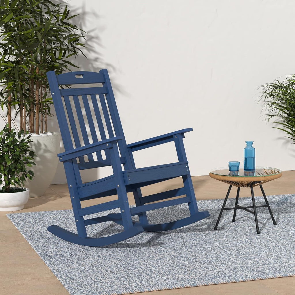 YEFU Outdoor Rocking Chair Porch: Outdoor Patio Rocking Chairs-Oversized Rocker Chair-All Weather Poly Rocker Lawn Chairs for Adult-Seat Area 22'x21'-Backrest Height 31'-380lbs Weight Capacity-Navy