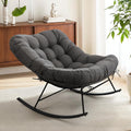 Bme Patio Rocking Chair Outdoor and Indoor, Modern Metal Lounge Rocker with Thick 7'' Cushion, 400lbs Capacity, Ergonomic Design, Easy Assembly, Grey Cushion - Black Matte Rocker