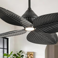 52' Tropical Ceiling Fans with Lights, Indoor Palm Leaf Ceiling Fan with Light and Remote for Living Room Bedroom, ABS Blades, Dimmable LED Lights, 6 Speeds, Adjustable Height-Black