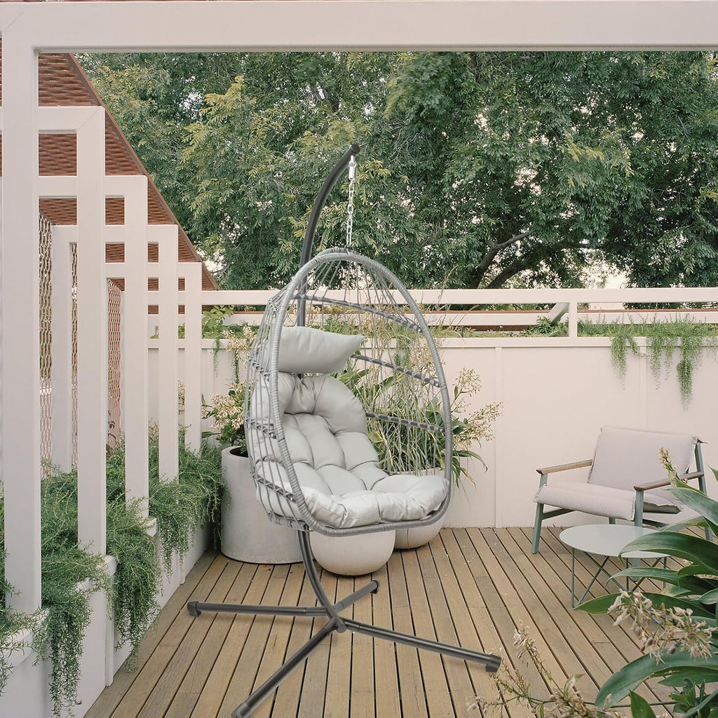 Hanging Egg Chair with Stand, Patio Wicker Hammock Egg Swing Chair with Cushion for Bedroom Garden Indoor Outdoor