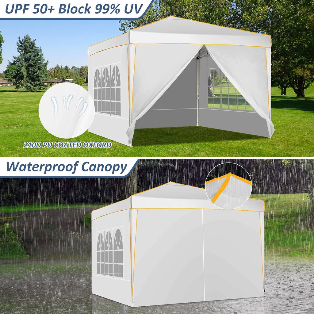 COBIZI 10x10 Pop up Canopy, Canopy Tent 10x10 Gazebos, Ez up for Parties Beach Camping Party Event Shelter Sun Shade with 4 Sidewalls & Carry Bag 4 Stakes & Ropes & Sandbags, White