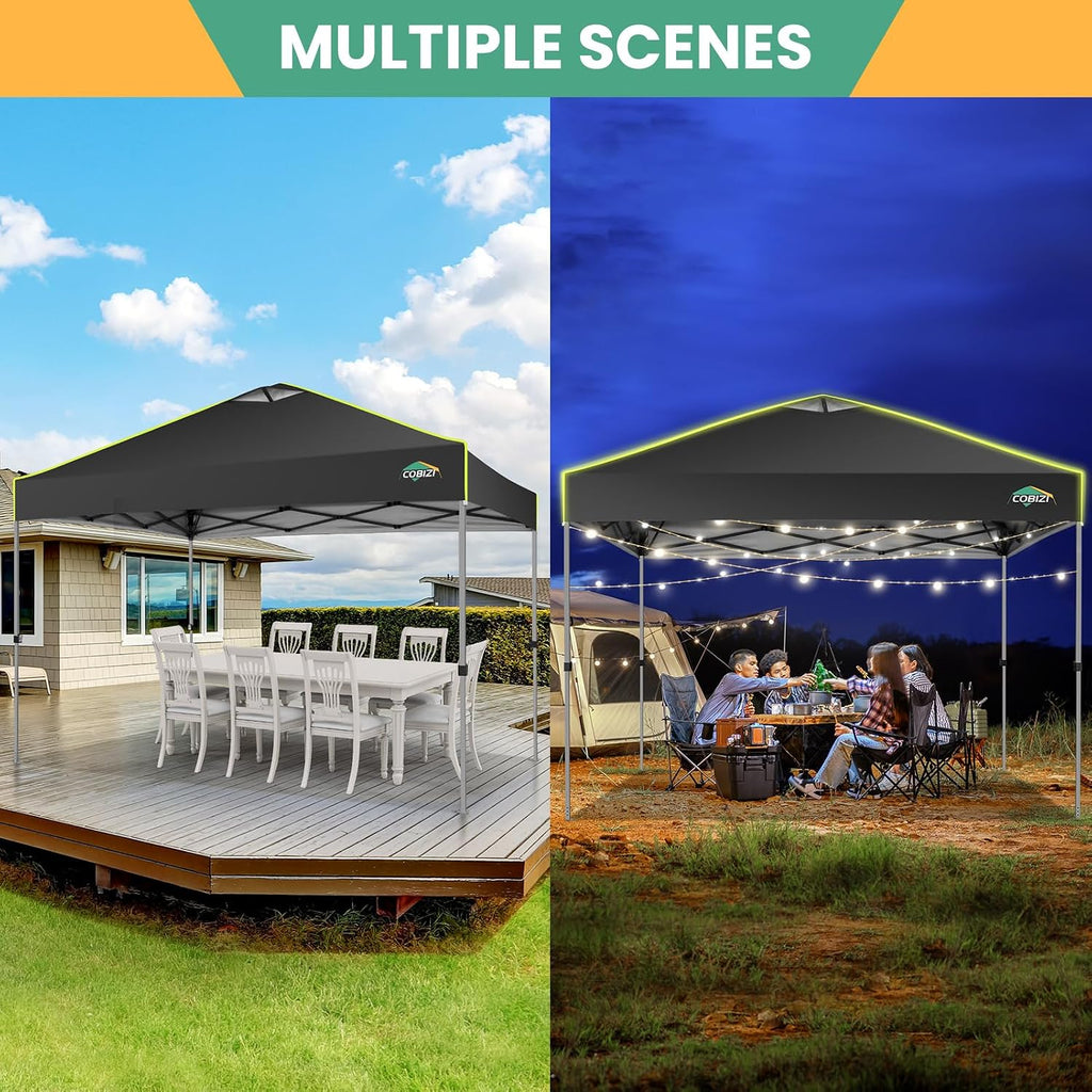 COBIZI 10x10 Pop Up Canopy Tent, Outdoor Party Tent with 4 Sidewall One Push Setup Glow, 3 Adjustable Height Air Vent Waterproof UPF50+, Bag, 4 Sandbag, 8 Stake, 4 Rope for Beach, Commercial